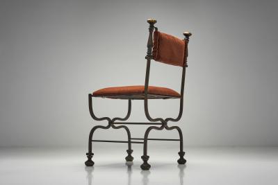 Set of Six Savonarola Dining Chairs with Burnt Orange Upholstery Italy 1960s