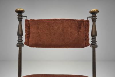Set of Six Savonarola Dining Chairs with Burnt Orange Upholstery Italy 1960s