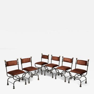 Set of Six Savonarola Dining Chairs with Burnt Orange Upholstery Italy 1960s