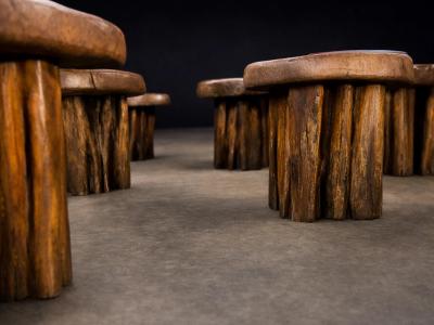 Set of Six Sculptural Den ncia Stools in Solid Reclaimed Wood Lot 765A