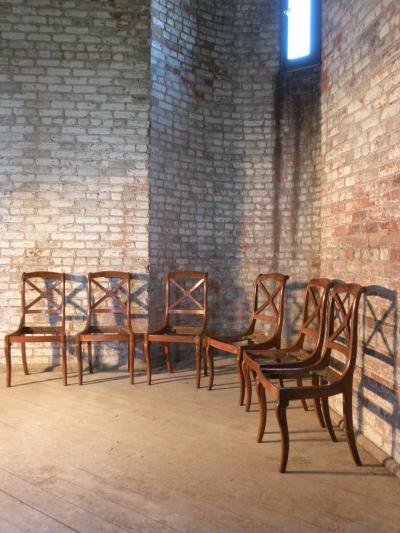 Set of Six Small 19th century Charles X Side Chairs