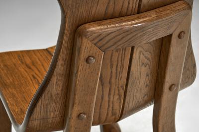 Set of Six Solid Oak Brutalist Dining Chairs Europe 1950s