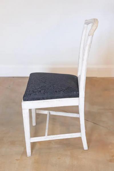 Set of Six Swedish 1890s Painted Wood Dining Room Side Chairs with Black Fabric