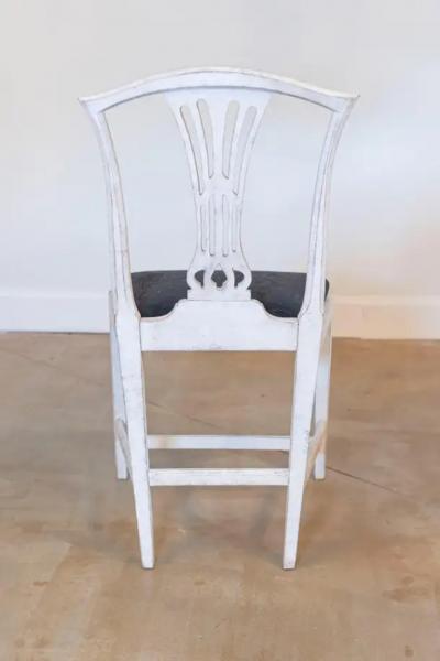 Set of Six Swedish 1890s Painted Wood Dining Room Side Chairs with Black Fabric