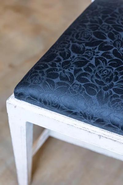 Set of Six Swedish 1890s Painted Wood Dining Room Side Chairs with Black Fabric
