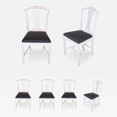 Set of Six Swedish 1890s Painted Wood Dining Room Side Chairs with Black Fabric