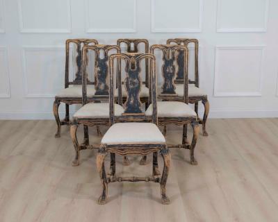 Set of Six Swedish Baroque Chairs Circa 1750