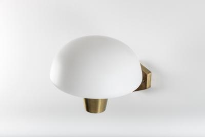 Set of Six Swedish Midcentury Wall Lamps in Brass and Opaline Glass