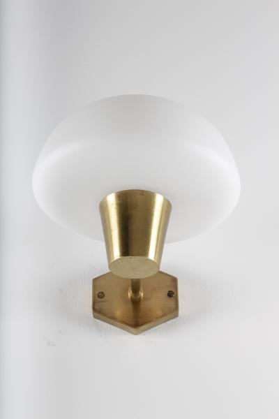 Set of Six Swedish Midcentury Wall Lamps in Brass and Opaline Glass