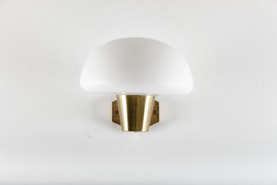 Set of Six Swedish Midcentury Wall Lamps in Brass and Opaline Glass