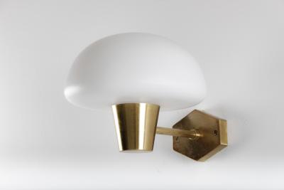 Set of Six Swedish Midcentury Wall Lamps in Brass and Opaline Glass