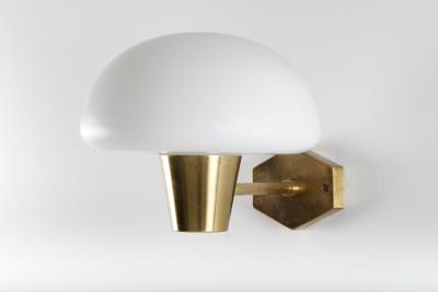 Set of Six Swedish Midcentury Wall Lamps in Brass and Opaline Glass
