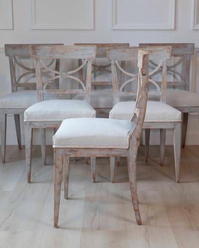 Set of Six Swedish Neoclassical Dining Chairs with Curule Backrests