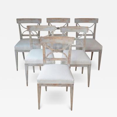 Set of Six Swedish Neoclassical Dining Chairs with Curule Backrests