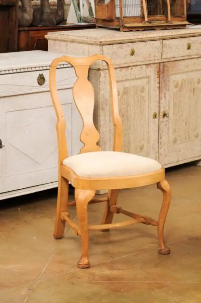 Set of Six Swedish Rococo Style 1890s Dining Room Side Chairs with Carved Splats