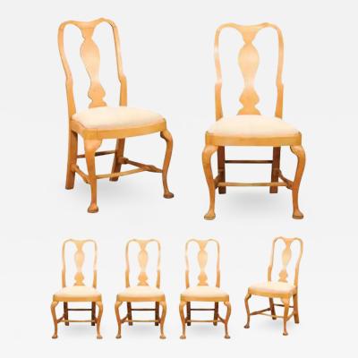 Set of Six Swedish Rococo Style 1890s Dining Room Side Chairs with Carved Splats