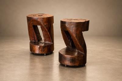 Set of Six Totemic Sculptural Stools in Hand Carved Wood Brazil Lot 982 983