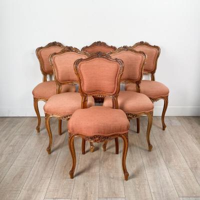 Set of Six Victorian Side Chairs Made of Walnut in the French Taste