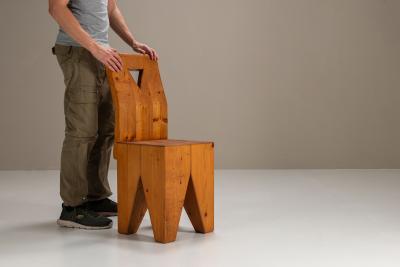 Set of Six Vintage Brutalist Pinewood Chairs 1970s