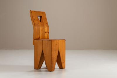 Set of Six Vintage Brutalist Pinewood Chairs 1970s