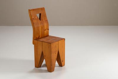 Set of Six Vintage Brutalist Pinewood Chairs 1970s