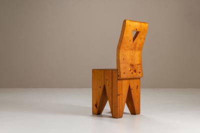 Set of Six Vintage Brutalist Pinewood Chairs 1970s