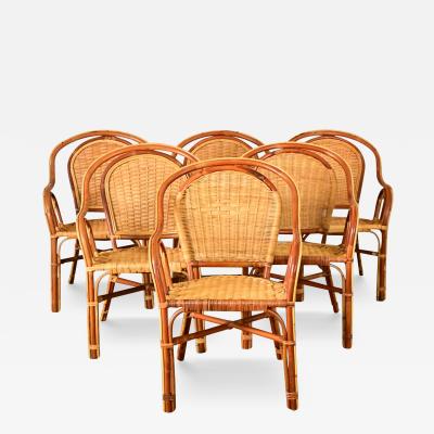 Set of Six Vintage Rattan Bamboo Dining Chairs