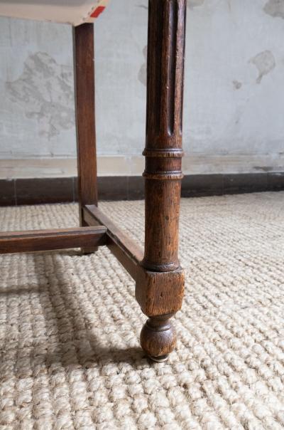 Set of Six Wooden Chairs with Striped Seats Mid 20th Century