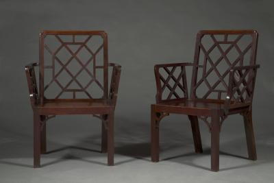 Set of Six unusual George III mahogany cockpen armchairs of generous scale