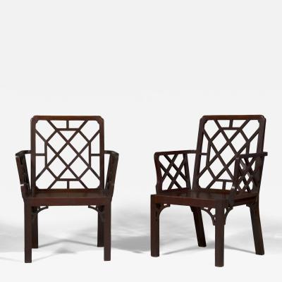 Set of Six unusual George III mahogany cockpen armchairs of generous scale