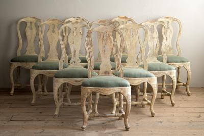 Set of Ten 18th Century Swedish Rococo Dining Chairs