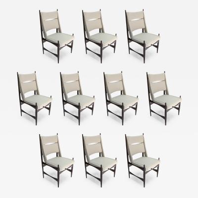 Set of Ten 1960s Brazilian Dining Chairs in Beige Linen