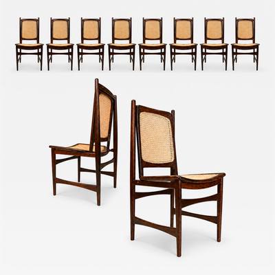 Set of Ten Brazilian Mid Century Dining Chairs by Alexandre Rapoport 1960s
