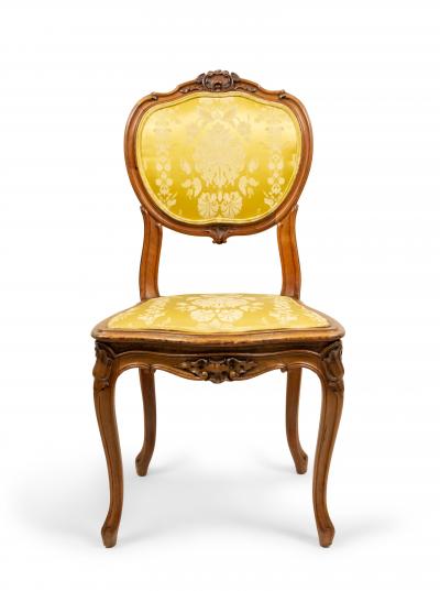 Set of Ten French Louis XV Gold Damask Side Chairs