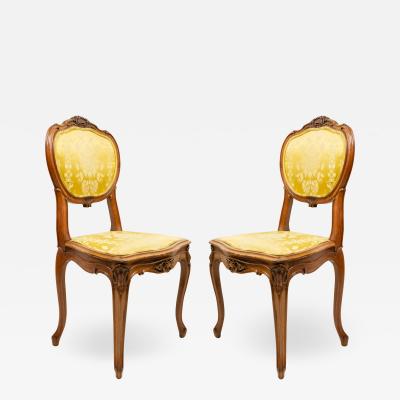 Set of Ten French Louis XV Gold Damask Side Chairs