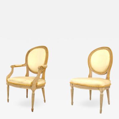Set of Ten French Louis XVI Stripped Bleach Dining Chairs