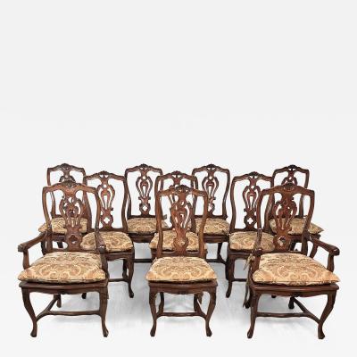 Set of Ten Italian Fruitwood Provincial Dining Chairs circa 1920
