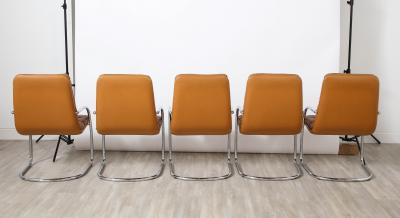 Set of Ten Italian Leather and Chrome Armchairs