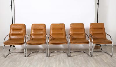 Set of Ten Italian Leather and Chrome Armchairs