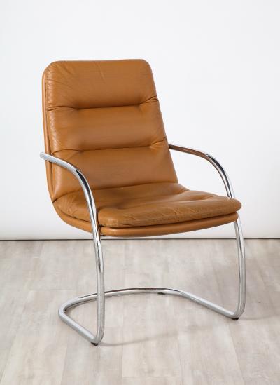 Set of Ten Italian Leather and Chrome Armchairs