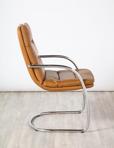 Set of Ten Italian Leather and Chrome Armchairs