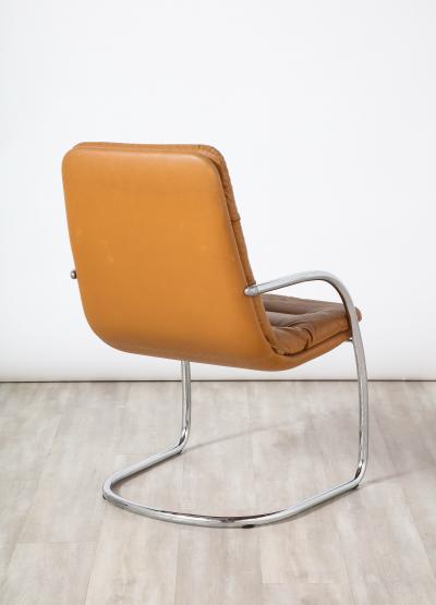 Set of Ten Italian Leather and Chrome Armchairs