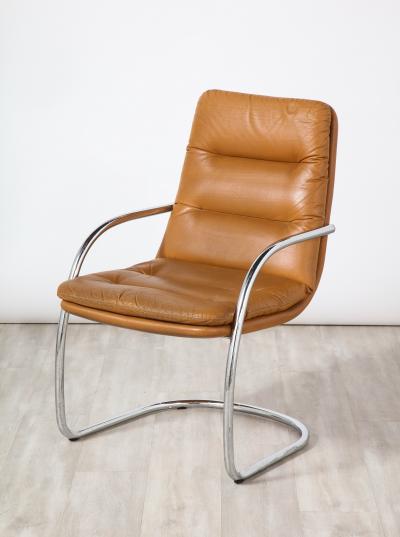 Set of Ten Italian Leather and Chrome Armchairs