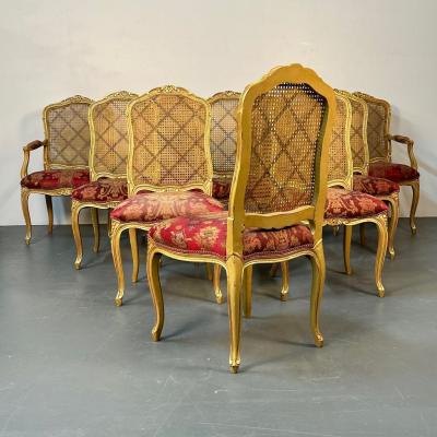 Set of Ten Louis XV Style Dining Side Chairs Clayed Gilt and Cane French