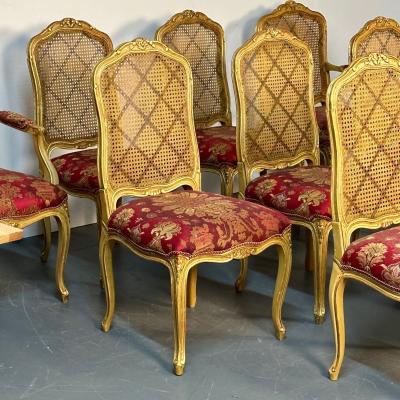 Set of Ten Louis XV Style Dining Side Chairs Clayed Gilt and Cane French