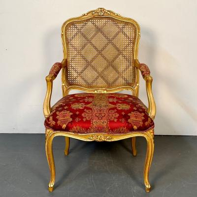 Set of Ten Louis XV Style Dining Side Chairs Clayed Gilt and Cane French