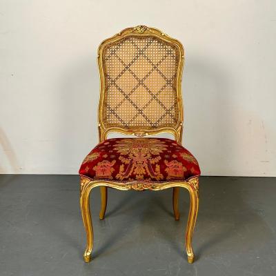 Set of Ten Louis XV Style Dining Side Chairs Clayed Gilt and Cane French