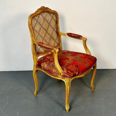Set of Ten Louis XV Style Dining Side Chairs Clayed Gilt and Cane French
