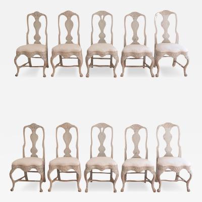Set of Ten Swedish Rococo Chairs from Lindome Circa 1760