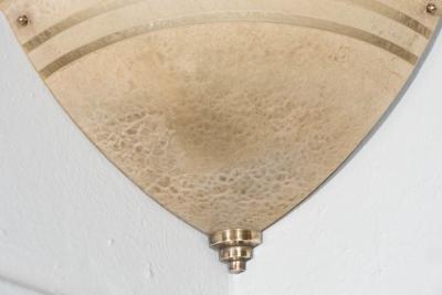 Set of Three Art Deco Machine Age Corner Sconces in Textured Bakelite and Brass